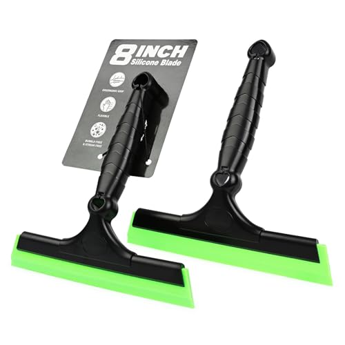 EHDIS 2PCS Flexible 8-Inch Silicone Squeegee Window Tint Tool Auto Water Blade, Shower Squeegee for Car Windshield, Glass, Tiles, and Smooth Surfaces (Green) - color: Green