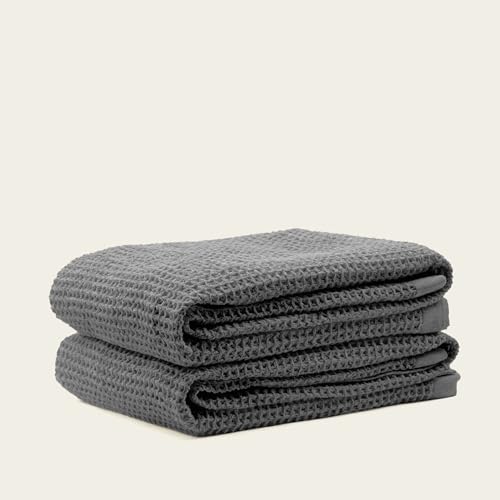 Sedona Waffle Bath Sheets, 410 GSM 100% Cotton, Set of 2, Oversized Towels, Ultra Soft & Absorbent, Lightweight Spa Towels (Charcoal) - color: Charcoal, style: Bath Sheet (set of 2)