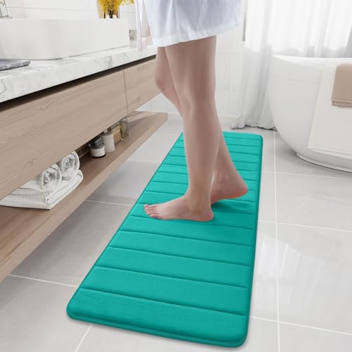 Buganda Memory Foam Bath Mat, 59" x 17", Ultra Soft Bathroom Rugs, Water Absorbent and Machine Washable Bath Rug Runner for Bathroom, Shower, and Tub, Teal - color: Teal, size: 59" X 17"