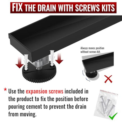 36 Inch Linear Shower Drain, Matte Black Shower Drain, Removable Grate, 304 Stainless Steel, Easy to Install and Clean for Bathrooms (Drain Base Not Included), LSD-15B-36B - size: 36 inch