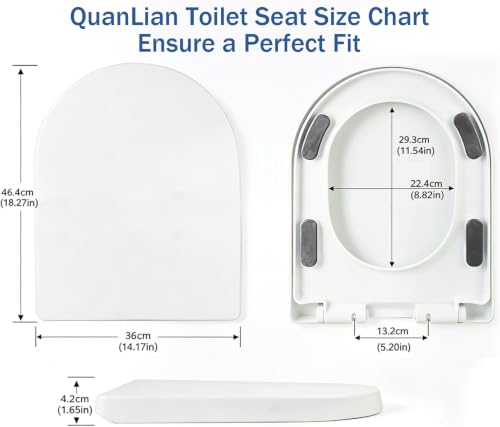 elongated U Toilet Seat Soft Close Quick Release White PP Seat | Soft close toilet seat with quick release hinge, durable PP material, stable design, easy cleaning and simple installation - size: 18.3*14.2in