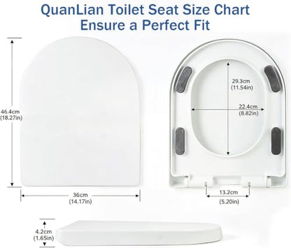 elongated U Toilet Seat Soft Close Quick Release White PP Seat | Soft close toilet seat with quick release hinge, durable PP material, stable design, easy cleaning and simple installation - size: 18.3*14.2in