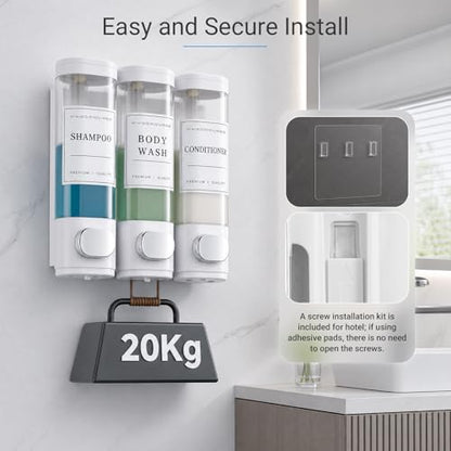Shampoo and Conditioner Dispenser, Shower Soap Dispenser Wall Mounted, Shampoo Dispenser for Shower Wall No Drill, Bathroom Body Wash Dispenser 3 * 350ml White 3 Chamber - size: 3