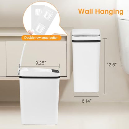 Bathroom Trash Can with Lid 2.6 Gallon Automatic Touchless Trash Cans Small Garbage Can for Kitchen, Toilet, Bedroom, RV, Living Room (2 Pack) - color: White Battery