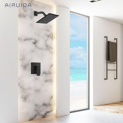 Airuida Shower Faucet Set,6 Inch Shower Valve Kit,Matte Black | Male Threads,Rough-in Valve Shower Trim Kit,Single Handle Control Shower Set - color: Matte Black, size: 6 Inch