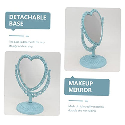 Lurrose Aesthetic Heart Shape Vanity Mirror Double Sided Makeup Mirror with 360 Degree Table Mirror with Stand for Bathroom, Bedroom (Blue) Heart Shaped Mirror