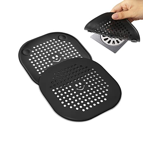 2 Pack Drain Cover Hair Catcher Silicone Drain Protector Hair Stopper for Shower Kitchen Bathroom Bathtub Black - color: Black