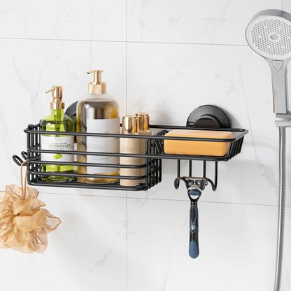 Suction Cup Shower Caddy, Bathroom Shelf With Hook & Soap Holder | Black Shower Caddies, Soap Holder, No Drill Bathroom Caddy, Heavy Duty Shower Organizer, Removable Bathroom Shelf - color: 1 X Black