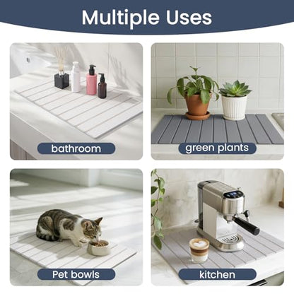 Meowoo Stone Drying Mat for Kitchen Counter, 15.7"x11.8" Foldable Diatomaceous Earth Mat, Super Absorbent, Quick-Dry Bath & Kitchen Pad for Dishes, Cups, Non-Slip, Fits Any Countertop - Dark Gray - size: 15.7" x 11.8"