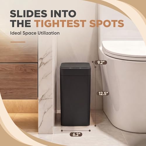Furmax 2.5 Gal Bathroom Trash Cans with Lid, Touchless Motion Sensor 2 Pack | Small Smart Wastebaskets Waterproof Plastic Garbage Cans for Office, Kitchen - color: Black