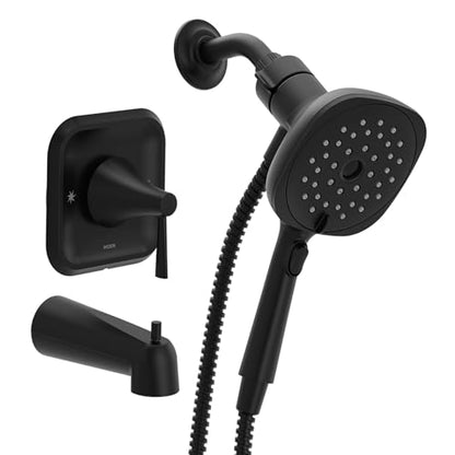 Moen Ronan Matte Black Single-Handle Modern Tub and Shower Faucet with Square Handheld Rain Shower Spray Head Featuring Magnetix, Valve Included, 82022BL - color: Matte Black, style: Square Showerhead