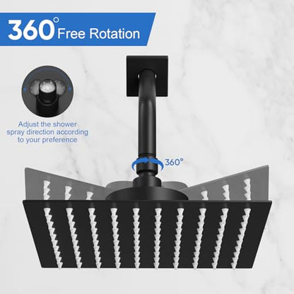 RUMOSE Shower Faucet Set Matte Black Rain Shower Head and Handle Set for Tub 8 Inch Rainfall Shower System with Filter for Hard Water Single Function Trim Kit with Rough-in Valve Stainless Steel