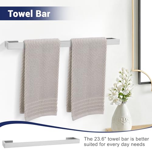Lairuier Brushed Nickel Bathroom Accessories, 23.6 inches Towel Bar Set | Including Towel Bar, Towel Holder, Toilet Paper Holder, Towel Hook, SUS304 Stainless Steel Bathroom Towel Holder Hardware Set - color: Brushed Nickel, size: Set A