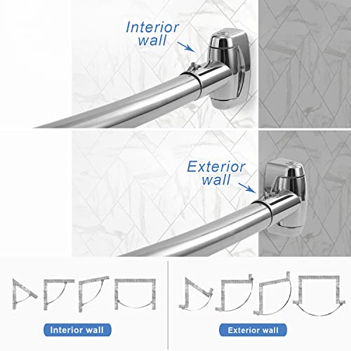TOPROD Curved Shower Curtain Rod 48-72 Inches Adjustable Round Shower Rods | Chrome,Rounded Bowed,Stainless Steel,More Shower Space,Need to Drill,for Bathroom, Bathtub - color: Polished Chrome