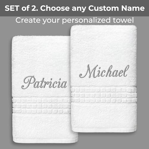 Broadway Terry Bath Towel Set 28" x 55" - Ring-Spun Cotton - Durable Hotel Quality - Soft and Absorbent (2 Personalized Towels, White) - size: 2 Personalized Towels