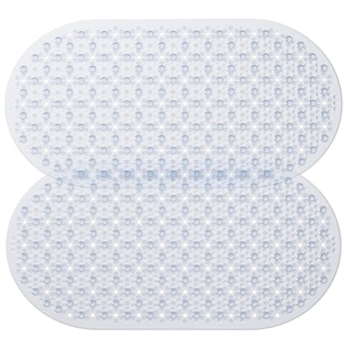 HITSLAM Bathtub Mat Non Slip, 27x15 Inch Bubble Oval Bath Tub Mat for Bathroom, Machine Washable Shower Mat with Suction Cups and Drain Holes, Clear 2 Pack - color: Clear-2 Pack, size: 27" x 15" (Oval)