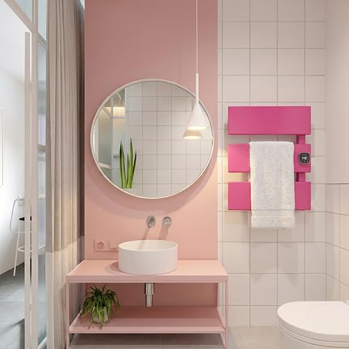 3 Panel Pink Heated Towel Rack for Bathroom Towel Warming | Fast-heat in 2-3 minutes. Dry towels in 4 hours. Smart thermo control and precise timer, Work with Smart Plug. - size: 3 Panel