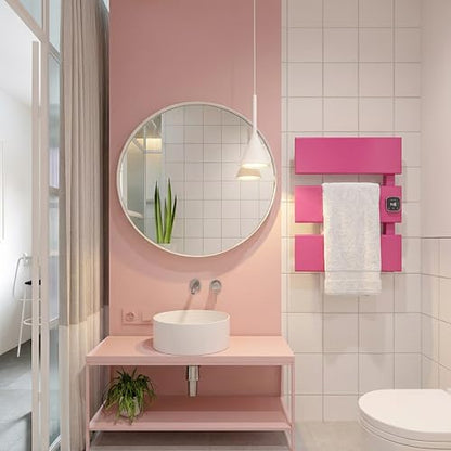 3 Panel Pink Heated Towel Rack for Bathroom Towel Warming | Fast-heat in 2-3 minutes. Dry towels in 4 hours. Smart thermo control and precise timer, Work with Smart Plug. - size: 3 Panel