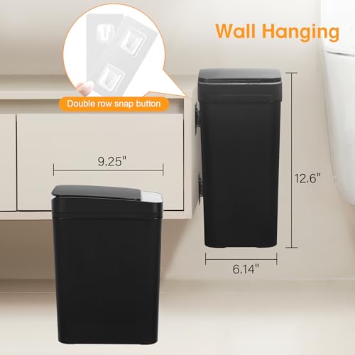 2 Pack Touchless Bathroom Trash Can for Kitchen Hanging Trash Can 2.6 Gallon Automatic Motion Sensor Rubbish Can Narrow Small Garbage Bin for Kitchen, Toilet, Bedroom, RV(Black,Battery) - color: Black Battery