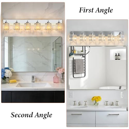 Brushed Chrome Crystal Bathroom Vanity Light, 6-Light Modern Bathroom Lighting Fixtures Over Mirror,Chrome Wall Sconce Light Fixtures with Square Shade - color: Chrome-Square Shade, size: 6-LIGHT