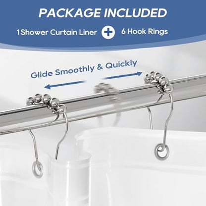 downluxe Clear Shower Curtain Liner with Hooks, Plastic Shower Liner, 36" W x 72" L Lightweight Shower Curtains for Bathroom(6 Hooks, 1PC) - color: Clear With Hooks, size: 36"W x 72"L (Pack of 1)