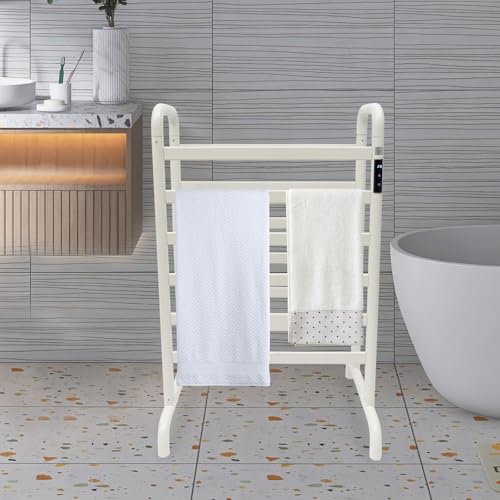 Dual-Row Freestanding Electric Towel Warmer Rack, 180W Fast Heat-Up Towel Rack with LED Display & Timer,12 Bars Towel Dryer for Bathroom, Large 23.62"x31.5" Drying Area