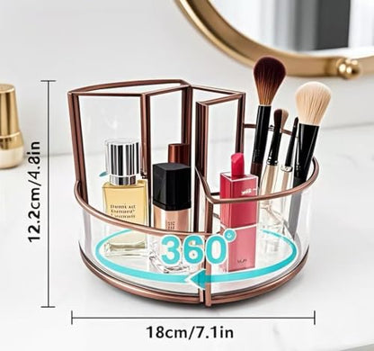 360° Rotate Makeup Brush Holder, Makeup Organizers Countertop, Perfume Tray, Bathroom Organizer and Storage for Eyeliner,Lipstick, Lazy Susan Organizer for Vanity Cabinet Dresser Bathroom (Brass)