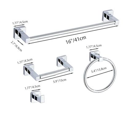 Chrome Bathroom Hardware Set 4 Pieces,Towel Bar Set Stainless Steel Wall Mounted, Includes 16In Hand Towel Bar, Towel Ring, Robe Towel Hooks,Toilet Paper Holder, Bathroom Towel Rack Set - color: Chrome, size: 16Inch