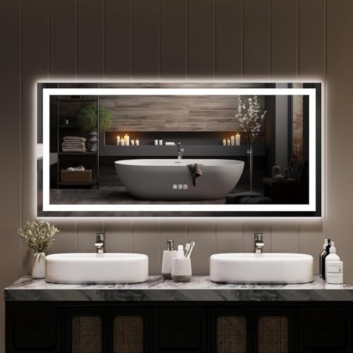 IDEALHOUSE 55x26 inch LED Bathroom Mirror with Lights, Dimmable & Anti-Fog, Front & Backlit Vanity Mirror with Memory Function, Shatter-Proof Wall Mount (Horizontal/Vertical) - size: 55"L x 26"W