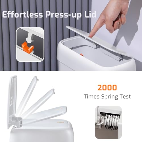 MOPALL Small Bathroom Trash Can with Lid, 3.2 Gallon / 11.5 L Slim Plastic Garbage Bin with Pop-Up Lid, Mini Waste Basket Can Dog Proof for Kitchen, Bedroom, Office, Laundry, Toilet, Rv, White - size: 3.2 Gallon