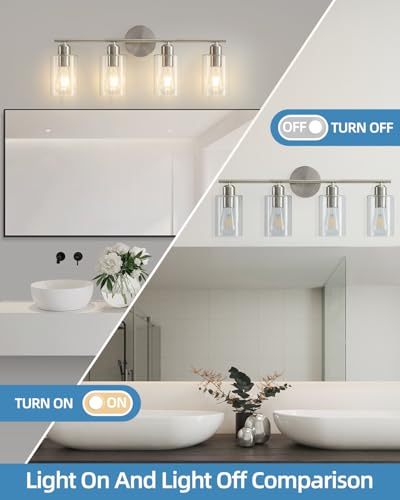 4-Light Bathroom Light Fixtures, Brushed Nickel Vanity Lights for Bathroom - color: Brushed Nickel, size: 4 Light - 1 pack