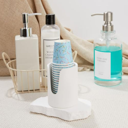 Bathroom Cup Dispenser, Diatomaceous Earth Mouthwash Cup Holder, 3oz Cup Holder for Bathroom Counter, Disposable Cup Dispenser, Guest Bathroom Essentials, White (Cups Not Included)