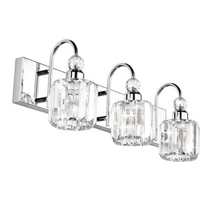Ralbay Modern LED Crystal Bathroom Vanity Lights 3-Lights Stainless Steel Crystal Vanity Lights Over Mirror Modern Crystal Bathroom Vanity Lighting Fixtures - color: Round-Chrome, size: 3-light
