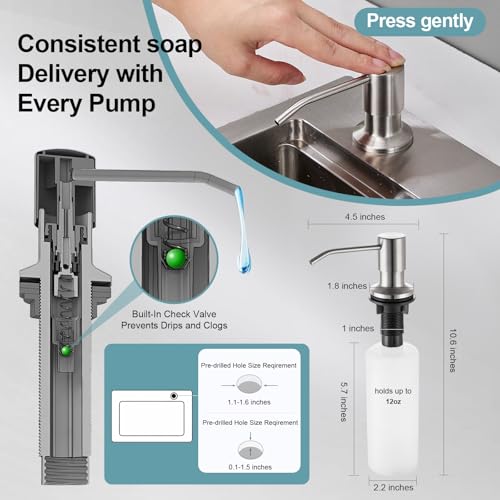 Kitchen Faucets with Pull Down Sprayer and Soap Dispenser, Brushed Nickel Stainless Steel Single Pull Out Spring Sink Faucet, 3 Function Sprayer 1 or 3 Hole Deck Plate for Farmhouse Rv Bar - color: Brushed Nickel, style: Classic(with Soap Dispenser)