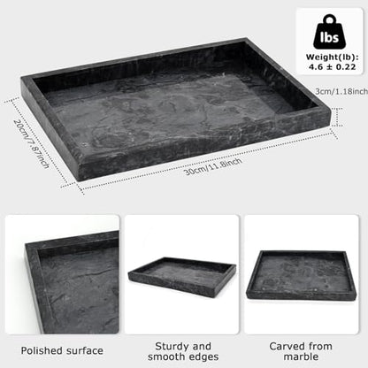 Marble Bathroom Tray,Pure Natural Vanity Tray,﻿ | marble trays for kitchen counter Non-Ceramic/Non-Resin,stone tray 12 x 8 inch (Black ) - color: Black