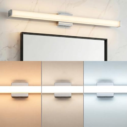 URSOLA 48" Modern LED Bathroom Light Fixtures, Chrome 3CCT Dimmable Bathroom Vanity Light Over Mirror, Bathroom Vanity Bath Bar Lights with Double Layer Acrylic Shade - color: Chrome, size: 48inch