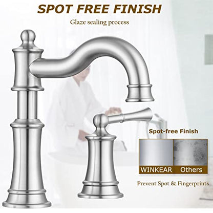 Roman Bathroom Sink Faucet Deck Mount or Wall Mount Installation Pop-up Drain Assembly with Overflow Deck Plate and Water Supply Lines Included (3 Hole Deck Mount, Brushed Nickel) - color: Brushed Nickel, style: 3 Hole Deck Mount