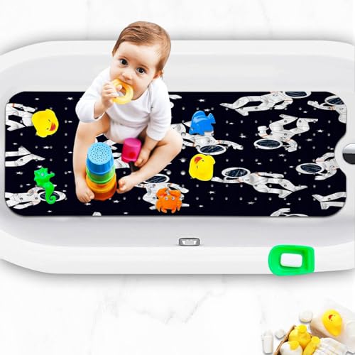 Bathtub Mats for Kids, Black Astronaut Bath Mat for Tub Non Slip, 40 X 16 Inch Large Washable Bathtub Mat Non Slip for Showers with Drain Holes and Suction Cups - color: Black Astronaut