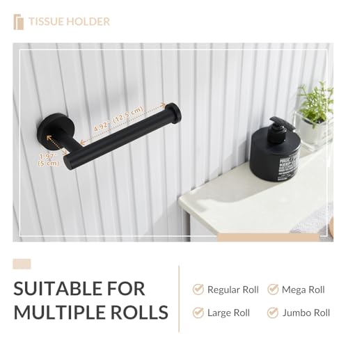 Toilet Paper Holder, 304 Stainless Steel, Matte Black | Right-Facing Open Arm, Quick Roll Replacement, Raised End Stop, Fits Regular, Large & Mega Rolls, Bathroom & Powder Room Use - color: Matte Black