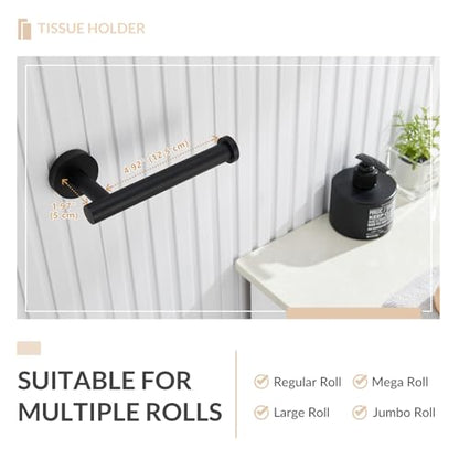 Toilet Paper Holder, 304 Stainless Steel, Matte Black | Right-Facing Open Arm, Quick Roll Replacement, Raised End Stop, Fits Regular, Large & Mega Rolls, Bathroom & Powder Room Use - color: Matte Black