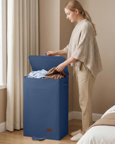 85L Laundry Hamper with Lid, Large Clothes Basket, Blue | Foot Loop & Removable Bag Easy to Lift and Carry, Tall & Collapsible Laundry Basket for Bathroom, Bedroom, Laundry Room, Dorm - color: Bule