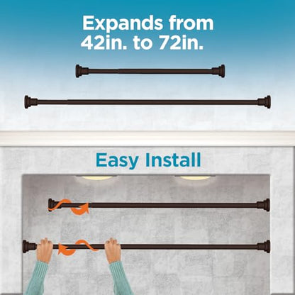 BLACK+DECKER Tension Shower Curtain Rod 42-72 Inch – Drill-Free Adjustable Curtain Rod, Rust-Resistant Stainless Steel Tension Curtain Rod for Shower, Bathroom, Window, Closet – 35 lb Capacity - color: Black