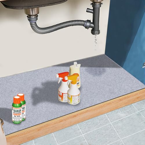 Under The Sink Mat,Cabinet Mat – Absorbent/Waterproof – Protects Cabinets, Premium Shelf Liner, Contains Liquids,Washable (24" W x 35" L) Light Gray - size: 24"W x 35"L