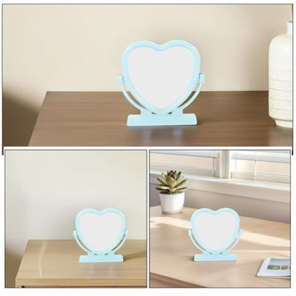 Amosfun 2pcs Heart Shaped Makeup Mirror Dual Sided Vanity Mirror Stand for Home Travel - color: Sky-blue