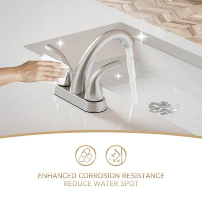 Centerset 4 Inch Brushed Nickel 2 or 3 Holes Stainless Steel Bathroom Sink Faucet 2 Pack, 2 Handle Bathroom Faucet with Copper Pop Up Drain and Water Supply Lines, BF008-5-BN-2PACK - color: Brushed Nickel, style: 2 Pack