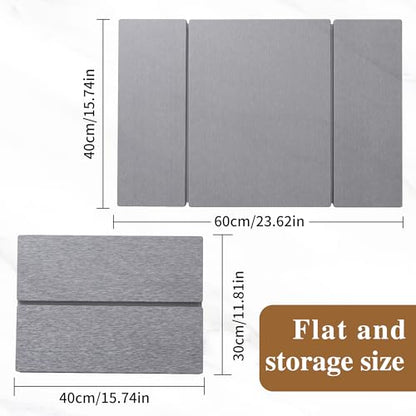Foldable Stone Dish Drying Mat for Kitchen Counter, Diatomaceous Earth Drying Mat with Non-Slip Backing, Heat Resistant Multifunctional Mat for Kitchen & Bathroom, Instant water absorption-(24"×16") - color: Light Gray1