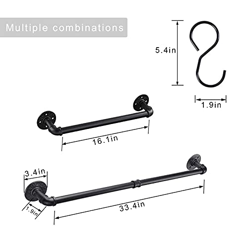 Industrial Black Pipe Towel Bar, 33.4 Inch Long Bath Towel Rack, Wall Mounted Heavy Duty Thicken Bathroom Hardware Towel Holder Organizer, Rustic Towel Rails - size: 33.4 inches