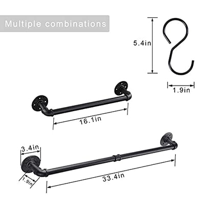 Industrial Black Pipe Towel Bar, 33.4 Inch Long Bath Towel Rack, Wall Mounted Heavy Duty Thicken Bathroom Hardware Towel Holder Organizer, Rustic Towel Rails - size: 33.4 inches