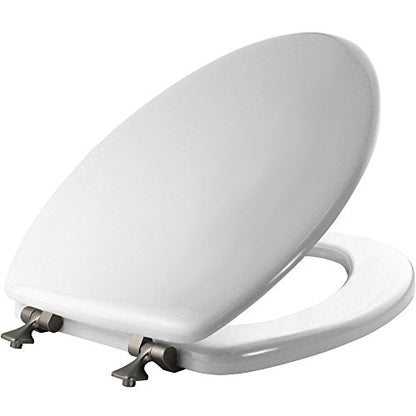 MAYFAIR 1844BNA 000 Toilet Seat with Brushed Nickel Hinges will Never Come Loose, ELONGATE, White - Brushed Nickel - size: Elongated, style: Brushed Nickel Hinge