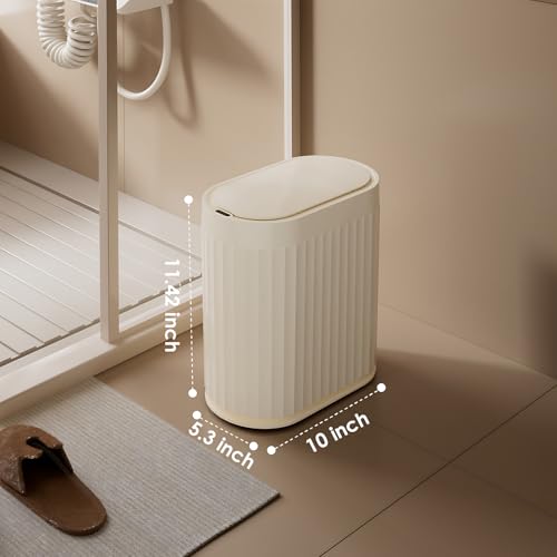 ELPHECO 2 Gallon Sensor Trash Can, Automatic Lid, Beige | IPX5 Waterproof Bathroom Trash Bin, Slim Garbage Can, Plastic Wastebasket for Office, Bedroom and Living Room - color: Beige